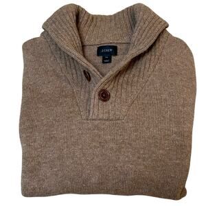 J.Crew 100% Lambswool Shawl Collar Sweater Camel Tan Button Neck Men’s XL